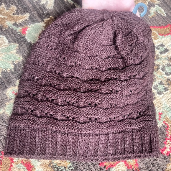 Vtg Y2K Brown Berry Nubby Hat & Glove set w/pink rhinestone flower by Amanda Blu - Picture 4 of 7